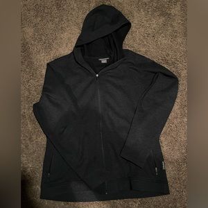 Exofficio XXL dark gray, ninja hooded, full zip, zippered front slash pockets.